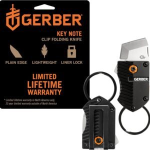 Gerber Gear Key Note Pocket Knife, 1" Plain Edge Box Cutter EDC Keychain Pocket Knife for Everyday Carry, Black