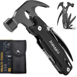 Pohaku 14-in-1 Multitool Hammer, Pohaku Multitool with DIY Stickers, Safety Lock, Screwdriver Bits Set and Durable Nylon Sheath, Multi Tool for Outdoor, Ideal Gifts for Men, Father, Husband, Boyfriend