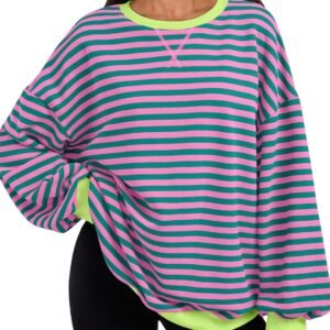 Trendy Queen Oversized Sweatshirt for Women 2025 Fall Crewneck Striped Long Sleeve Shirts Hoodies Cute Top Y2K Outfits