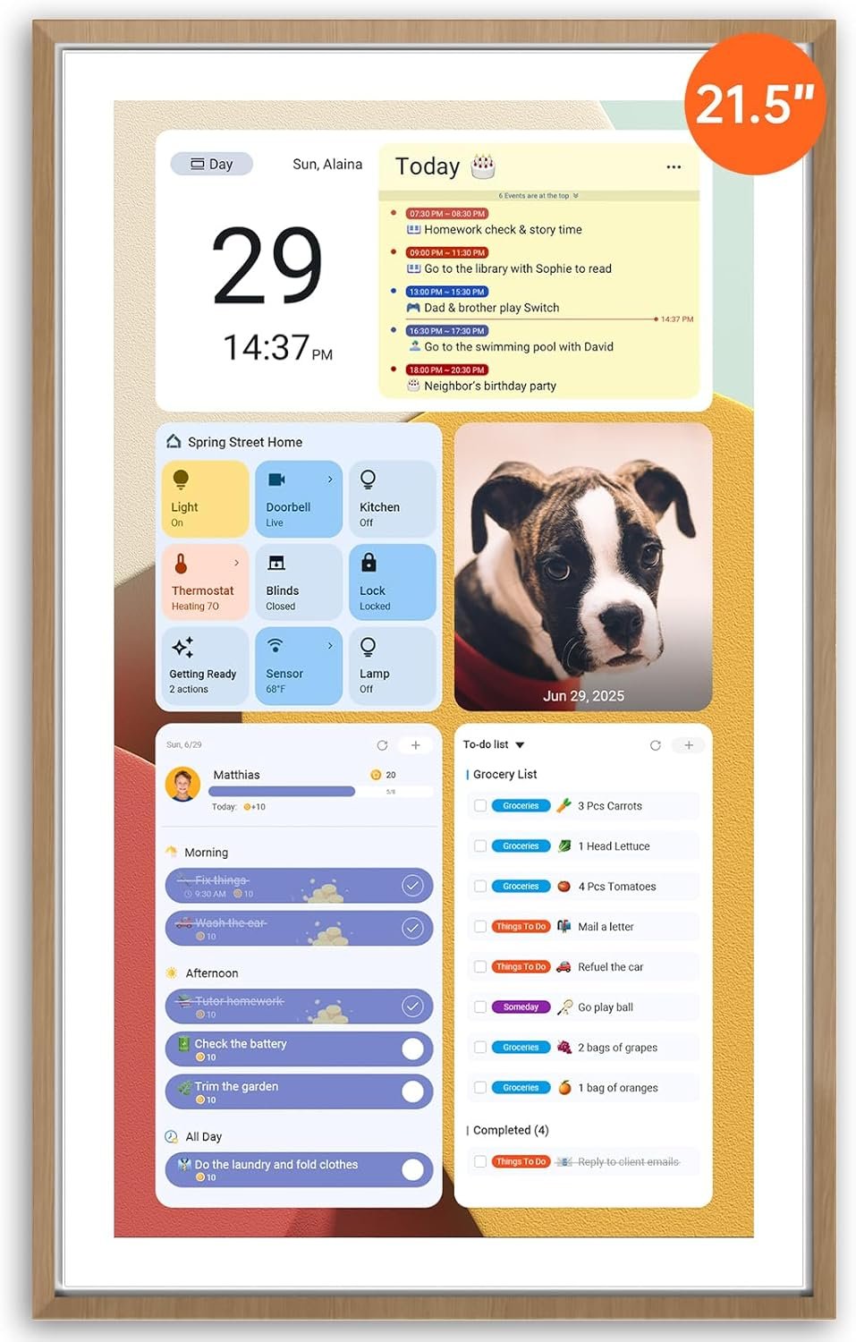 ApoloSign 21.5" Digital Calendar: Dual Mode Calendar with Google Play & Multi-calendar Sync, Electronic Planner & Chore Chart, Smart Touchscreen, Interactive Display for Family Schedules (Teak Wood, 21.5-inch)