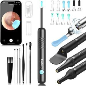 BEBIRD R1 Wax Removal Tool for Ear - Spade Ear Canal Cleaner with Camera 1080P Earscope, Wax Remove Ear Picker with Vari Replacement Tips, Camera with 6LED Light for Ear/Nose/Throat Examination, Black