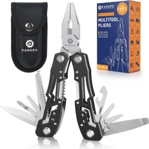 14-In-1 Multitool with Safety Locking, Professional Stainless Steel Multitool Pliers Pocket Knife, Bottle Opener, Screwdriver with Nylon Sheath ，Apply to Survival,Camping, Hunting and Hiking 1 Pcs