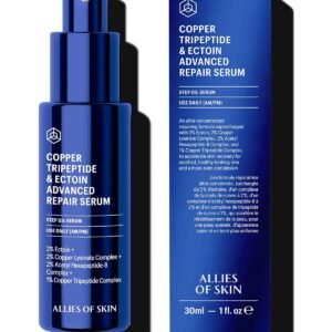 Allies of Skin Copper Tripeptide & Ectoin Advanced Repair Face Serum | Hydrating Moisturizer for Dry Skin | Anti Aging Skincare with Peptides | Treat Fine Lines & Wrinkles (1 Fl. oz)