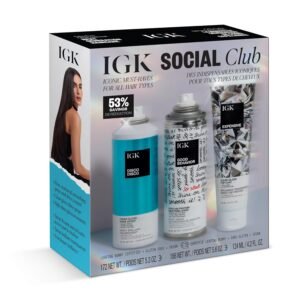 IGK Viral Favorites Kit – Holiday 2025 Hair Set with DISCO DISCO Shine Spray, EXPENSIVE Amla Oil Hi-Shine Topcoat & GOOD BEHAVIOR Smoothing Spray – Full-Size Styling Products