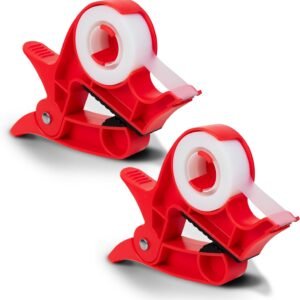 Wrap Buddies Tabletop Gift Wrapping Tool with Tape Dispenser – Set of 2 Adjustable Wrapping Paper Table Clamps with Craft Tape Dispenser - Perfect for Holidays and Crafting - Cherry Red
