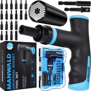 Universal Socket Tool Set, Ratcheting T-Handle Screwdriver Set with Power Drill Adapter, Fathers Day Dad Gifts from Daughter Wife Son, Gifts for Him Men Husband, Boyfriends, Blue, Black