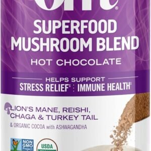 OM MUSHROOM SUPERFOOD Hot Chocolate Blend – Dutch Cocoa with Lion’s Mane, Reishi, Chaga & Turkey Tail – Supports Focus, Calm & Stress Relief – 2g Sugar, 25 Calories – 8.47 oz Canister (30 Servings)