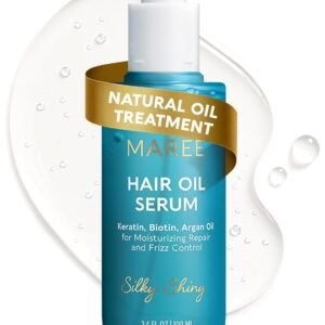 MAREE Hair Oil for Frizzy Hair with Argan Oil, Keratin & Biotin – Hair Serum for Dry and Curly Hair Gloss – Frizz Control Hair Care Products for Women – Aceite Para el Cabello – Keratin Hair Treatment