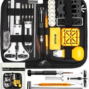 Watch Link Removal Kit, BYNIIUR Watch Repair Kit, Watch Case Opener Spring Bar Tools, Watch Battery Replacement Tool Kit, Watch Band Link Pin Tool Set with Carrying Case and Instruction Manual