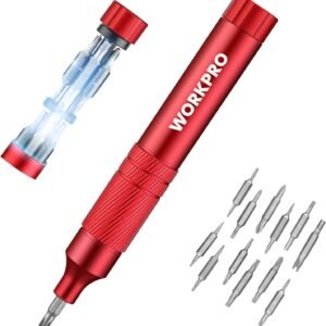 WORKPRO 24 in 1 Multi Bit Mini Screwdriver Set Magnetic, Manual Pen Screwdrivers, Tough S2 Steel Small Screwdriver Bits for Eyeglass, Watch, Laptop, Phone, Jewelry and Electronic, Red