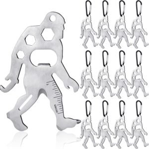 Cholemy 12 Pcs Credit Card Tool Novelty Christmas Stocking Stuffer Wallet Multitool Edc Gadget Friendship Bigfoot Sasquatch Elephant Gift Small Hand Carabiners Tool for Men Birthday(Ape-man,Silver)
