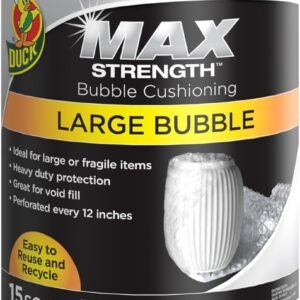 Duck Max Strength Bubble Cushioning Wrap for Moving & Shipping, 15 FT, Large Bubble Packing Wrap for Heavy Duty Protection Packaging Boxes, Clear Bubble Roll Moving Supplies, Perforated Every 12 IN