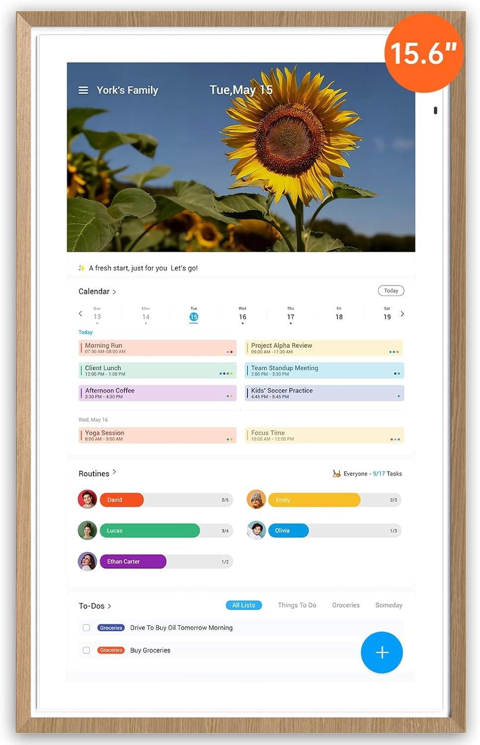 ApoloSign 15.6-inch Digital Calendar: Dual Mode Calendar with Google Play & Multi-calendar Sync, Electronic Planner & Chore Chart, Smart Touchscreen, Interactive Display for Family Schedules (Teak, 15.6")