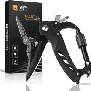Multitool Carabiner with Pocket Knife, Stocking Stuffers Gifts for Men, EDC Carabiners with Folding Knives, Bottle Opener, Window Breaker and Screwdriver, Survival Gear for Camping Hiking