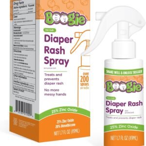 Boogie Diaper Rash Cream Spray for Baby, Travel Friendly No-Rub Touch Free Application for Sensitive Skin, Over 200 Sprays per Bottle, 1.7 oz (Pack of 1)