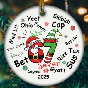 Personalization Six Seven Ornament, Gen Z, gen Alpha 67 Six Seven Meme Ornament, gen Alpha Humor 6 7 Santa Christmas, 67 Meme Decor, Funny Viral 67 Christmas Ornament 2025 E