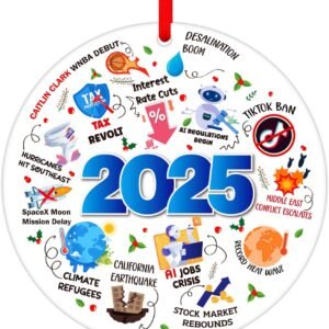 PETCEE Christmas Ornament 2025 - Year in Review Ornament 2025 Funny Hot Topic Christmas Tree Ornaments Year Remember Trending Social Keepsake Hanging Decor Events Ornament Xmas Gifts for Family Friend