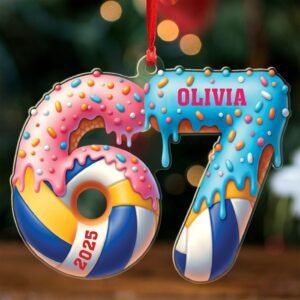 67 Volleyball Christmas Tree Ornament, Custom Name Volleyball Flat Acrylic Ornaments, 67 Sports Meme Christmas Ornament 2025, Viral 6 & 7 Hanging Tree Decor, Personalized Six Seven Humor Keepsake