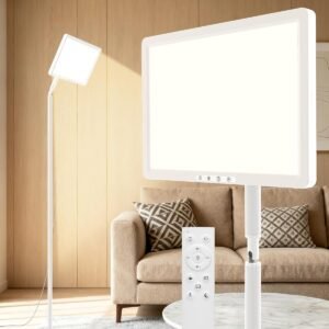 Light Therapy Lamp 12000 Lux UV-Free Full Spectum Floor Therapy Lamps, 4 in 1 LED Sun Lamp, 10 Brightess Levels, 5 Color Modes, Remote&Touch Control, Adjustable Timer/Height/Angle, White