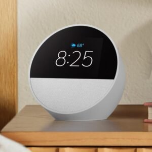 Amazon Echo Spot (newest model), Great for nightstands, offices and kitchens, Smart alarm clock with Alexa+ Early Access, Glacier White