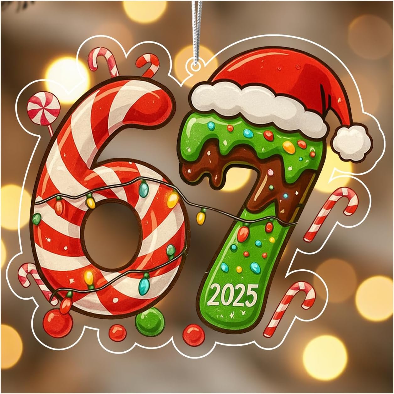67 Christmas Ornament 2025 – Cute Candy Cane 67 Meme Ornament, Double-Sided Acrylic Decoration, Hilarious Christmas Ornament for Teens, Viral Christmas Decorations 2025, Funny Ornaments for Exchange