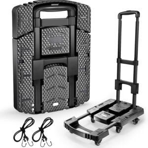 Folding Hand Truck 500lbs, Portable Heavy Duty Dolly Cart, 6 Wheels Collapsible Luggage Cart with 2 Elastic Ropes - Compact Trolley Cart for Easy Moving - Ideal Hand Cart for Travel and More