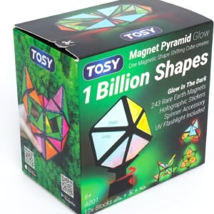 TOSY Magnet Pyramid Glow - 1 Cube Transforms into 1 Billion Shapes, 15 pcs (12 Puzzle pcs & 3 Accessories), 243 Magnets, Glowing, Christmas Stocking Stuffers Gift for Kids, Creative Puzzle STEM Toy