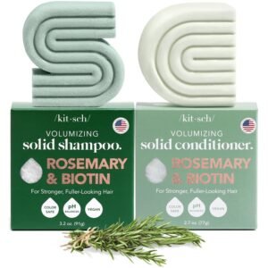 Kitsch Rosemary & Biotin Shampoo and Conditioner Set for Hair Growth - Strengthening, Thickening & Volumizing Shampoo and Conditioner Bar - Paraben, Sulfate & Silicone Free - Made in USA - 2 pack