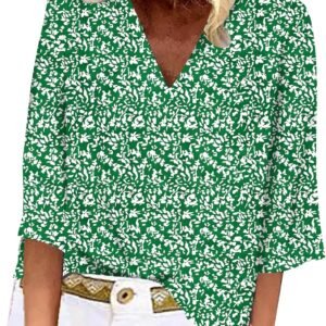 Women's 3/4 Sleeve Tops Blouses for Women Summer V-Neck Floral Boho Shirts Tees Trendy 2024