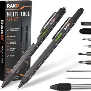 RAK Multitool Pen Gifts for Men, 2-Pack 11 in 1 Multitool Pen Set, Tech Cool Gadgets Stocking Stuffer Holiday Christmas Gifts for Dad, Husband, Grandpa, Him, EDC Tactical Pen Tool, Gift-Ready Box