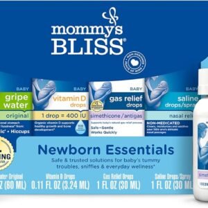 Mommy's Bliss 4-Piece Newborn and Baby Essentials Kit - With Gripe Water, Gas Relief Drops, Vitamin D 400IU, and Saline Drops/Spray - The Perfect Baby Gift.