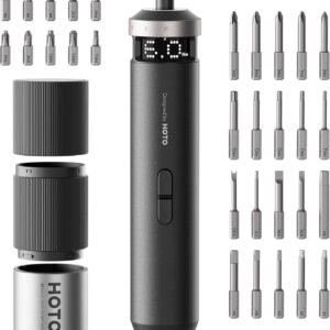 HOTO PixelDrive Electric Screwdriver, Smart Display, 6 Torque Settings, 0.5 to 6 N·m, 1/4'' Hex 30 Bits, LED Light, 2000 mAh Rechargeable Cordless Screwdriver Set for Electronics, Home Repair