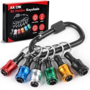 Push to Unlock,Katerk 6pcs 1/4 inch Hex Shank Aluminum Alloy Screwdriver Bit Holder Light-Weight Quick-Change Extension Bar Keychain Drill Screw Adapter Portable,Black Carabiner,Tool Gifts for Men