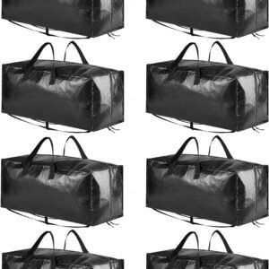 SpaceAid Heavy Duty Moving Bags 8 Pack, Large Storage Totes Bins with Backpack Straps, Strong Handles & Zippers, Packing Moving Boxes Supplies, College Dorm Room Essentials, Black