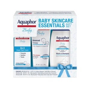 Aquaphor Baby Skin Care Essentials Gift Set with Baby Wash and Shampoo (16.9 Fl Oz) + Healing Ointment for Chapped Skin and Drool Rash (7Oz) + Diaper Rash Cream (3.5Oz), Hypoallergenic
