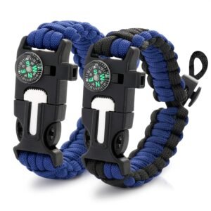 2Pack Survival Paracord Bracelet – 5-in-1 Adjustable Tactical Bracelet for Men with 10 ft Paracord, Flint Fire Starter, Compass, Whistle & Scraper – Survival Gear for Camping, Hiking, Fishing & Travel