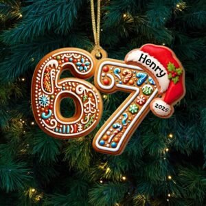 Custom 67 Ornament 2025, Custom Name Funny Gen Z Meme Decoration, Viral Six Seven Christmas Ornament with Santa Hat, Wooden Ornaments for Teens, Gifts for Christmas Style 2