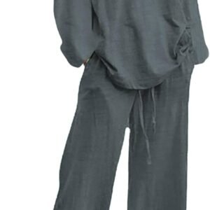 SHAOBGE Summer Outfits for Women 2 Piece Cotton Linen Set Boyfriend Oversized T Shirts Straight Leg Pant Plus Size Tracksuit