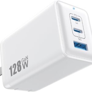 128W USB C Wall Charger,GaN III 3-Port Fast Charging Station,PD QC Foldable Charger Block Portable 65W Laptop Adapter for MacBook Pro/Air,iPad Pro,Galaxy S23,Dell XPS 13,iPhone 17/16/Pro etc