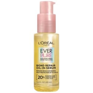 L'Oreal Paris Bond Repair Oil-in-Serum for Damaged, Color Treated Hair, Heat Protectant, Strengthens Weak Bonds, Intense Shine and Frizz Control, EverPure, 1.6 Fl Oz