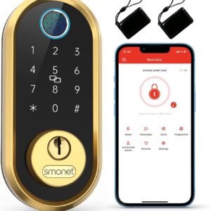 Smart Lock SMONET Bluetooth Keyless Entry Keypad Smart Deadbolt-Fingerprint Electronic Deadbolt Lock, Remote Ekeys Sharing, Easy to Install for Homes and Hotel Works with Alexa(Gateway Not Included)