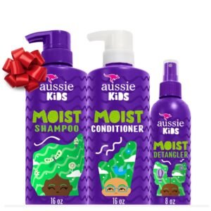 Aussie Kids Hair Care Bundle Set Including: Shampoo (16 Fl Oz), Conditioner (16 Fl Oz) & Detangler Spray (8 Fl Oz), Paraben- Freem Sulfate-Free, Dye-Free, Cruelty-Free, Tangle-Free Styling