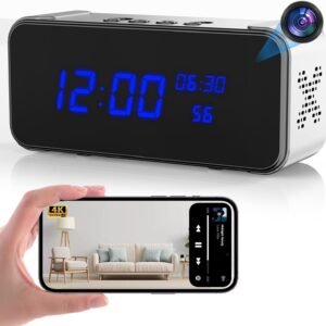 Bluetooth Speaker with Hidden Camera Clock, Ultra 4K HD Wireless Indoor Camera for Home Security - Mini Nanny Cam with Night Vision, Smart Motion Detection, Remote Live Stream