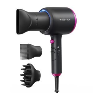 Wavytalk Hair Dryer with Diffuser, Blown Away Ionic Hair Dryer for Curly Hair with Comb, 1875W Fast Drying Blow Dryer with Ceramic Technology, 3 Attachments for All Hair Types, Light and Quiet, Black