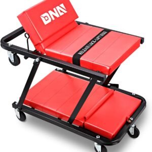 DNA Motoring TOOLS-00192 48" 2 IN 1 Folding Rolling Garage Shop Creeper Roller Seat, 7 Pcs 2" Casters, 350 Lbs Weight Capacity, Red