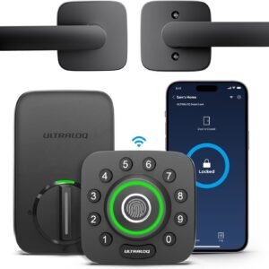 ULTRALOQ U-Bolt Pro WiFi Smart Lock with Handle, Fingerprint Keyless Entry Door Lock Set with Lever, Smart Deadbolt Locks for Front Door, Auto-Lock, Auto Unlock, App Remote Control, ANSI Grade 1