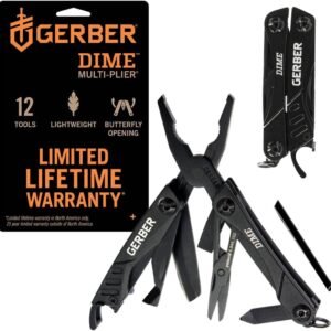 Gerber Gear Dime 12-in-1 Mini EDC Multitool - Needle Nose Pliers, Pocket Knife, Keychain, Bottle Opener - Gifts for Men, EDC Gear and Equipment - Black