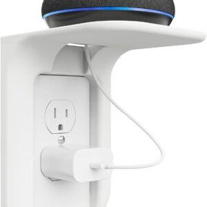 WALI Outlet Shelf Wall Holder, Bathroom Shelf up to 10lbs Standard Vertical Duplex Wall Organizer for Smart Home Decor Space Saving Power Tools, Toothbrush (OLS001-W), 1 Pack, White
