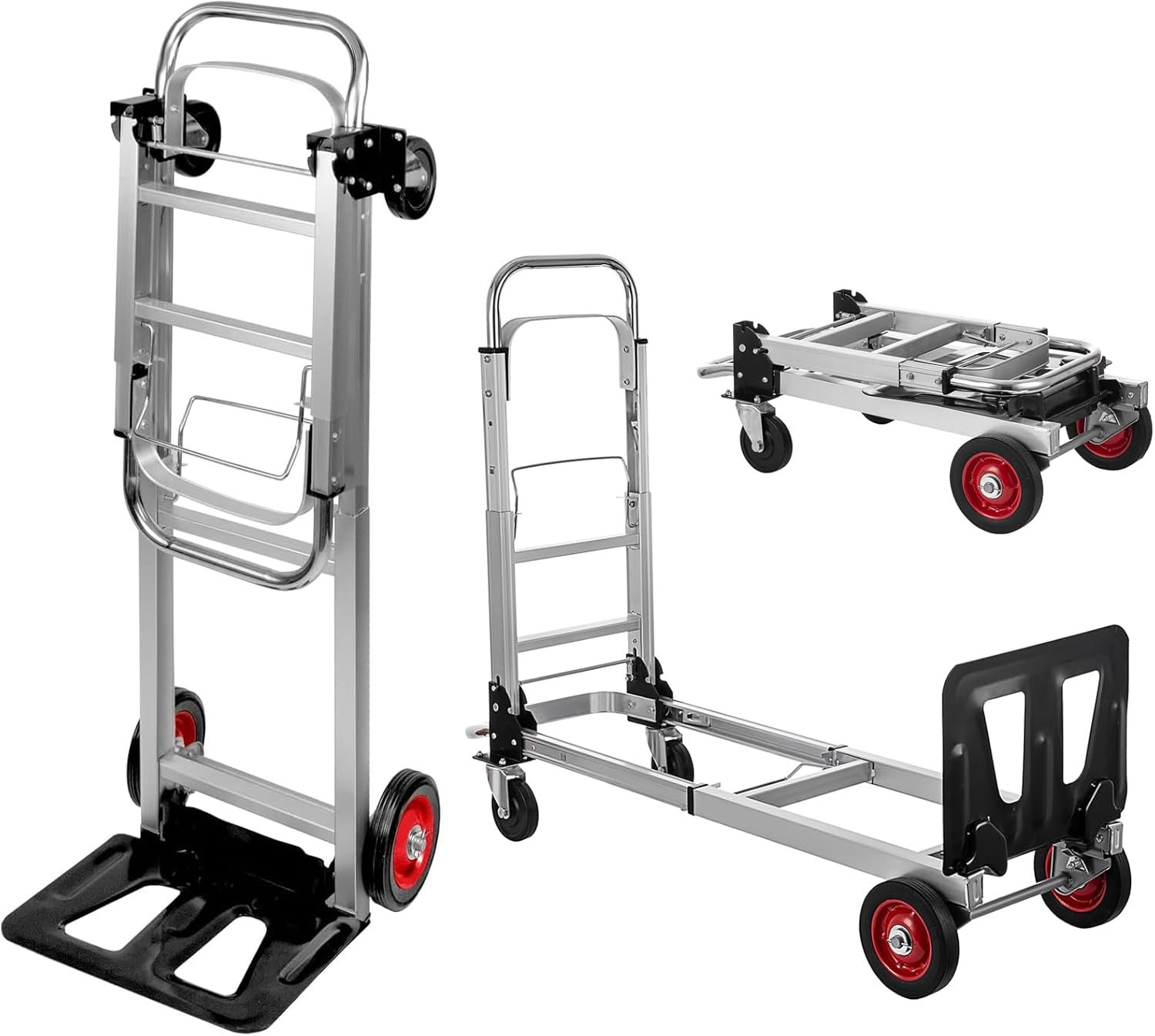 2 in 1 Aluminium Hand Truck Dolly 450lbs Capacity, Heavy Duty Convertible Hand Truck W/Pneumatic Wheels, Foldable Dolly Cart Collapsible for Moving with Retractable Handle