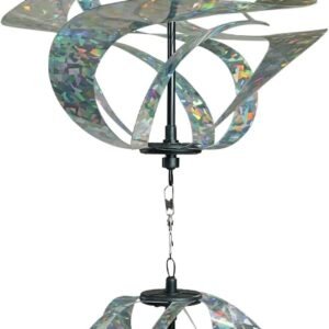 In the Breeze 2479 — Silver Sparkle Double Vortex Spinner — Mesmerizing and Colorful Hanging Wind Spinner…
